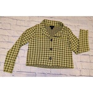 Rachel Roy Crop Blazer Womens L  Green Black Plaid Y2K Knit Sweater